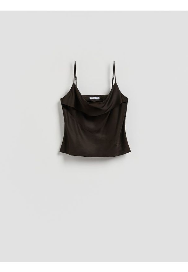 Reserved - Top z wiskozy - ciemnobrązowy. Kolor: brązowy. Materiał: wiskoza