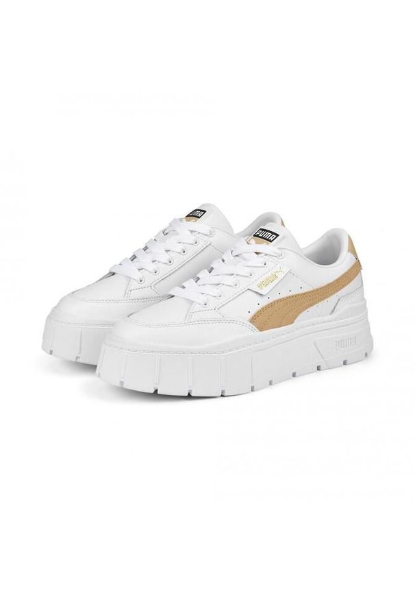 Buty do chodzenia damskie Puma mayze stack. Zapięcie: sznurówki. Kolor: biały, wielokolorowy, brązowy. Materiał: guma, skóra, tkanina, materiał, syntetyk. Szerokość cholewki: normalna. Sport: turystyka piesza