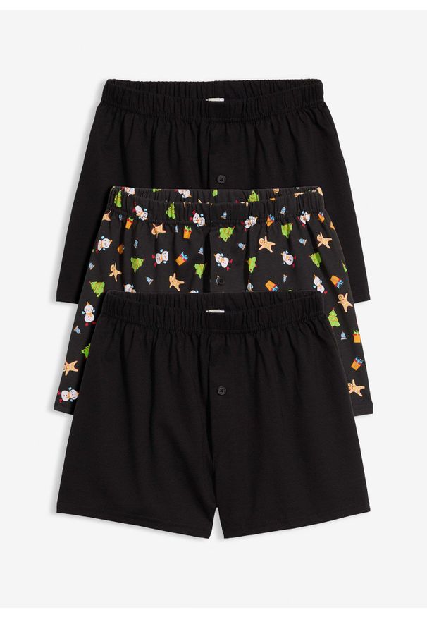 bonprix - Luźne bokserki z czystej bawełny (3 pary). Kolor: czarny. Materiał: bawełna. Wzór: gładki