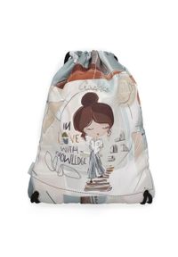 Worek damski Anekke, wykonany z lekkiego materiału tekstylnego z dekoracyjnym nadrukiem zamykany na ściągacz ze sznurkami, szary, 42484-003. Kolor: szary. Wzór: nadruk #1