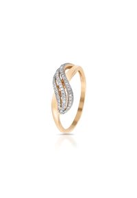 W.KRUK - Pierścionek złoty bicolor z diamentami. Materiał: złote. Kolor: złoty. Wzór: ażurowy, aplikacja. Kamień szlachetny: diament