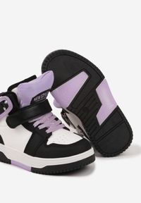 Born2be - Czarno-Fioletowe Skórzane Botki Sneakersy z Ociepleniem Noninor. Okazja: na imprezę, na co dzień, na uczelnię. Zapięcie: rzepy. Kolor: czarny. Materiał: skóra. Sezon: zima, jesień. Styl: klasyczny, casual, elegancki