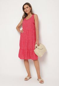 Born2be - Czerwona Bawełniana Sukienka w Kropki z Falbanami Zerolia. Okazja: na spotkanie biznesowe, do pracy, na co dzień. Kolor: czerwony. Materiał: bawełna. Wzór: kropki. Typ sukienki: proste. Styl: casual, klasyczny, biznesowy #6