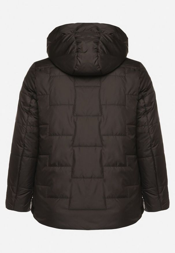 Born2be - Czarna Pikowana Kurtka z Kapturem i Ozdobnymi Suwakami Tulirisa. Okazja: na co dzień. Typ kołnierza: kaptur. Kolekcja: plus size. Kolor: czarny. Materiał: jeans. Styl: casual, sportowy