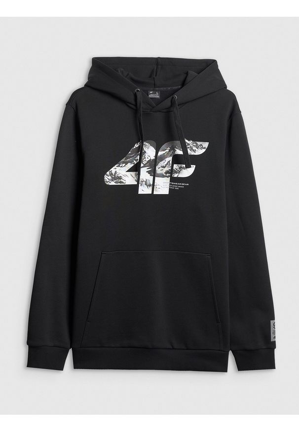 4f - 4F Bluza dresowa nierozpinana z kapturem męska - czarna XXL. Okazja: na co dzień. Typ kołnierza: kaptur. Kolor: czarny. Materiał: dresówka. Styl: casual, klasyczny. Sport: fitness