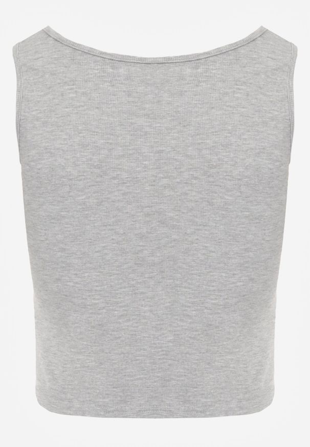 Born2be - Szary Prążkowany Top na Szerokich Ramiączkach z Bawełny Zdobiony Guzikami Bernella. Okazja: na spacer. Kolor: szary. Materiał: prążkowany, bawełna. Długość rękawa: na ramiączkach. Wzór: aplikacja. Sezon: zima, lato. Styl: elegancki