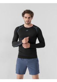 4f - Longsleeve treningowy slim szybkoschący męski. Kolor: czarny. Materiał: dzianina, skóra. Długość rękawa: długi rękaw #1