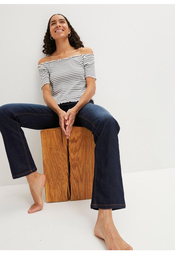 bonprix - Dżinsy ze stretchem, straight, mid waist. Kolor: niebieski. Styl: klasyczny