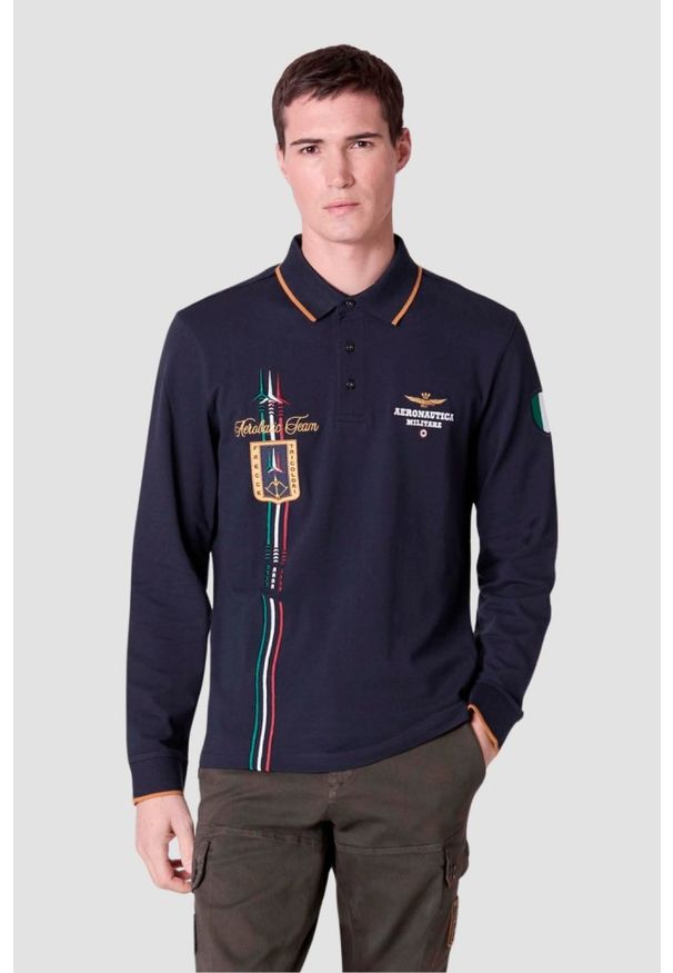 Aeronautica Militare - AERONAUTICA MILITARE Granatowa męska koszulka polo Piqué, Rozmiar L. Typ kołnierza: polo. Kolor: niebieski