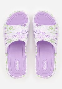 Born2be - Biało-Fioletowe Klapki Piankowe Basenowe na Grubej Podeszwie Mephistae. Okazja: na co dzień. Kolor: biały. Materiał: len, dresówka. Sezon: lato. Styl: wakacyjny, casual #3