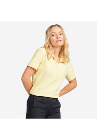 INESIS - Koszulka polo do golfa z krótkim rękawem MW500 damska. Typ kołnierza: polo, golf. Kolor: żółty. Materiał: materiał, bawełna, poliester. Długość rękawa: krótki rękaw. Długość: krótkie. Wzór: ze splotem. Styl: klasyczny, elegancki
