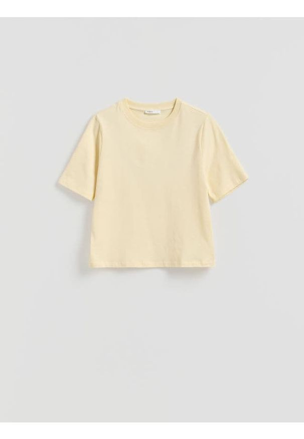 Reserved - T-shirt z bawełną - jasnożółty. Kolor: żółty. Materiał: bawełna. Styl: klasyczny