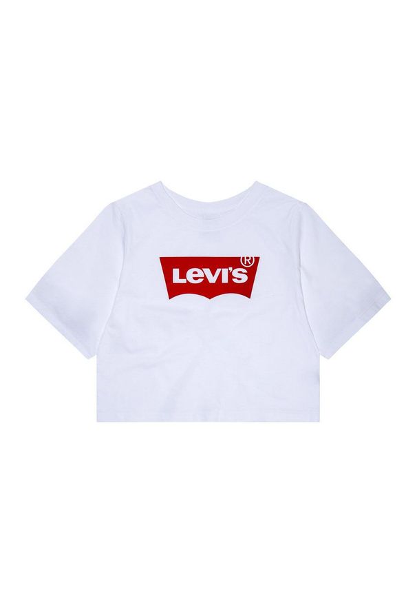 Levi's® - Levi's T-shirt dziecięcy kolor biały. Okazja: na spotkanie biznesowe. Kolor: biały. Materiał: dzianina. Długość rękawa: krótki rękaw. Długość: krótkie. Wzór: nadruk. Styl: biznesowy