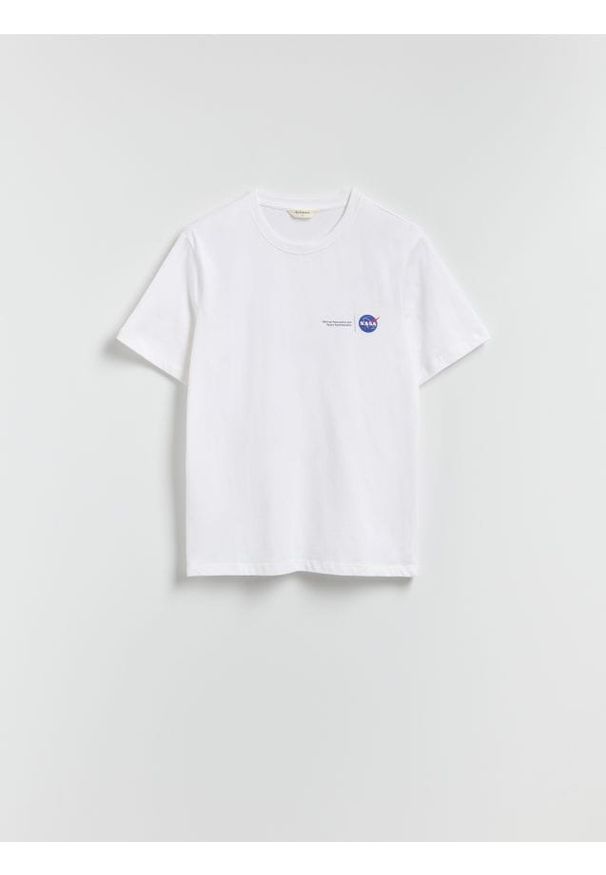 Reserved - T-shirt z nadrukiem NASA - biały. Kolor: biały. Materiał: bawełna, dzianina. Wzór: nadruk
