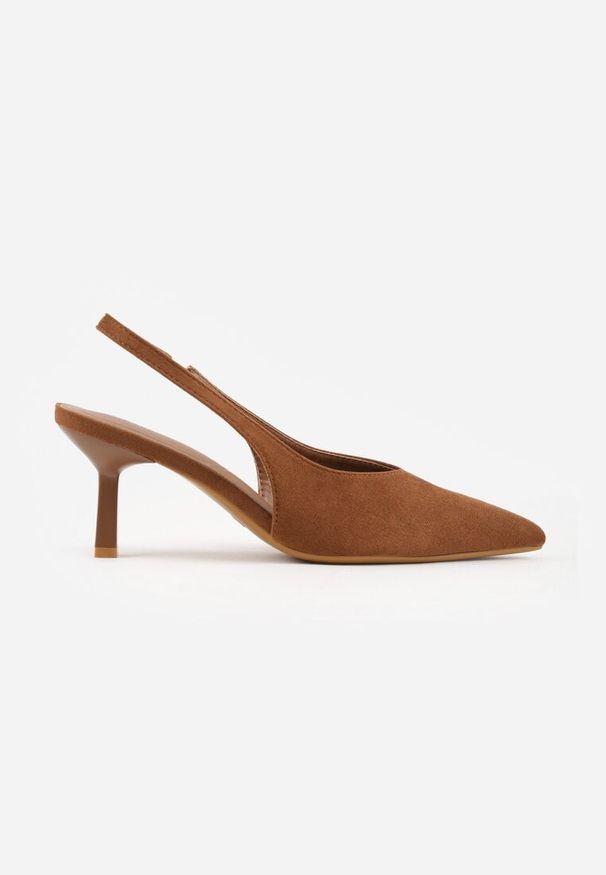 Renee - Brązowe Czółenka VICES Typu Slingback na Geometrycznej Szpilce Aziressa. Kolor: brązowy. Wzór: geometria. Obcas: na obcasie. Styl: elegancki. Wysokość obcasa: średni