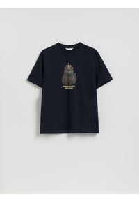 Reserved - T-shirt regular z nadrukiem - szary. Kolor: szary. Materiał: dzianina, bawełna. Wzór: nadruk #1