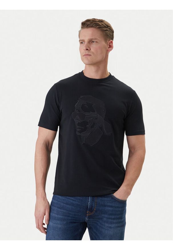 Karl Lagerfeld - KARL LAGERFELD T-Shirt 755036 562221 Granatowy Loose Fit. Typ kołnierza: dekolt w karo. Kolor: niebieski. Materiał: bawełna