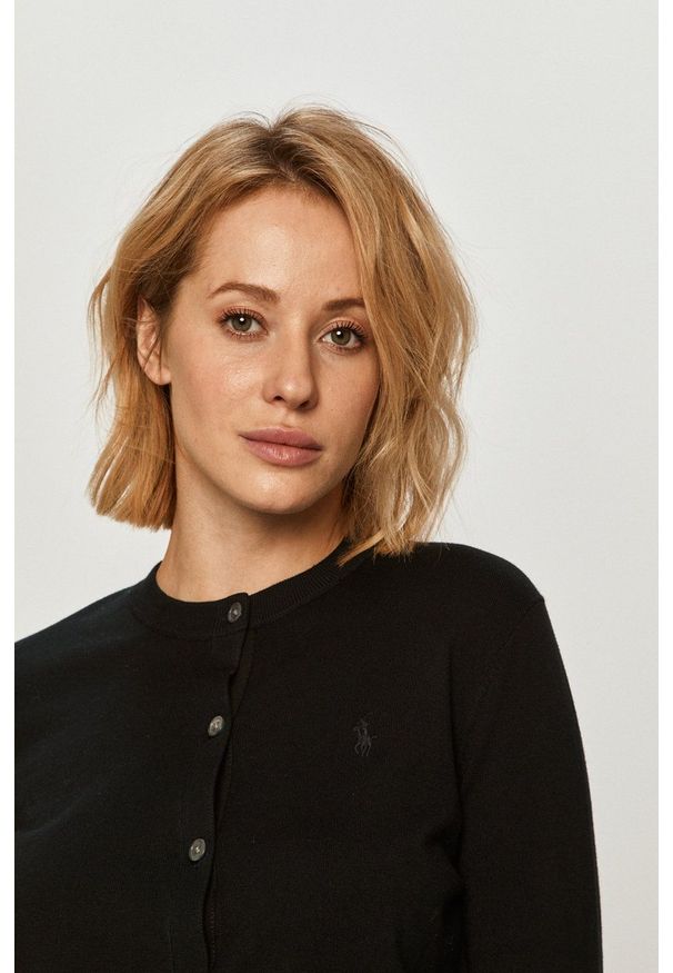 Polo Ralph Lauren - Kardigan. Okazja: na co dzień. Typ kołnierza: polo. Kolor: czarny. Materiał: dzianina. Styl: casual