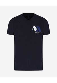 Armani Exchange - ARMANI EXCHANGE - Granatowy T-shirt z nadrukiem. Okazja: na co dzień. Kolor: niebieski. Materiał: jeans, bawełna. Wzór: nadruk. Styl: klasyczny, casual #4