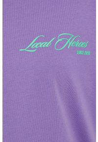 Local Heroes T-shirt bawełniany kolor fioletowy. Kolor: fioletowy. Materiał: bawełna. Wzór: nadruk