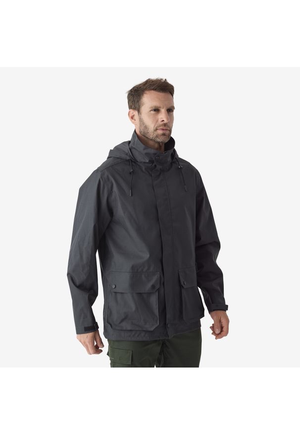 SOLOGNAC - Kurtka 500 wodoodporna. Kolor: szary. Materiał: poliester, materiał. Wzór: ze splotem. Sport: outdoor