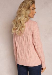 Renee - Różowy Golf o Klasycznym Fasonie z Modnym Splotem i Ściągaczami Franka. Typ kołnierza: golf. Kolor: różowy. Materiał: wiskoza. Wzór: ze splotem. Sezon: jesień, zima. Styl: klasyczny #3