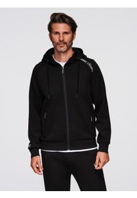 Ombre Clothing - Rozpinana bluza męska ze stójką i kapturem – czarna V1 - Rozmiar: L. Okazja: na co dzień. Typ kołnierza: kołnierzyk stójkowy. Kolor: czarny. Materiał: poliester, materiał, dzianina, elastan, wiskoza. Długość rękawa: raglanowy rękaw. Wzór: gładki, nadruk. Styl: casual, sportowy