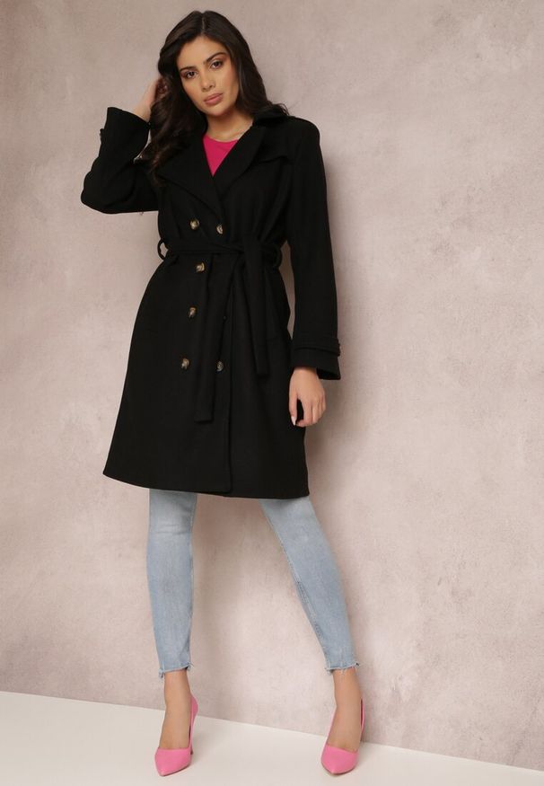 Renee - Czarny Płaszcz Lyvaeno. Okazja: na co dzień. Kolor: czarny. Styl: elegancki, klasyczny, casual