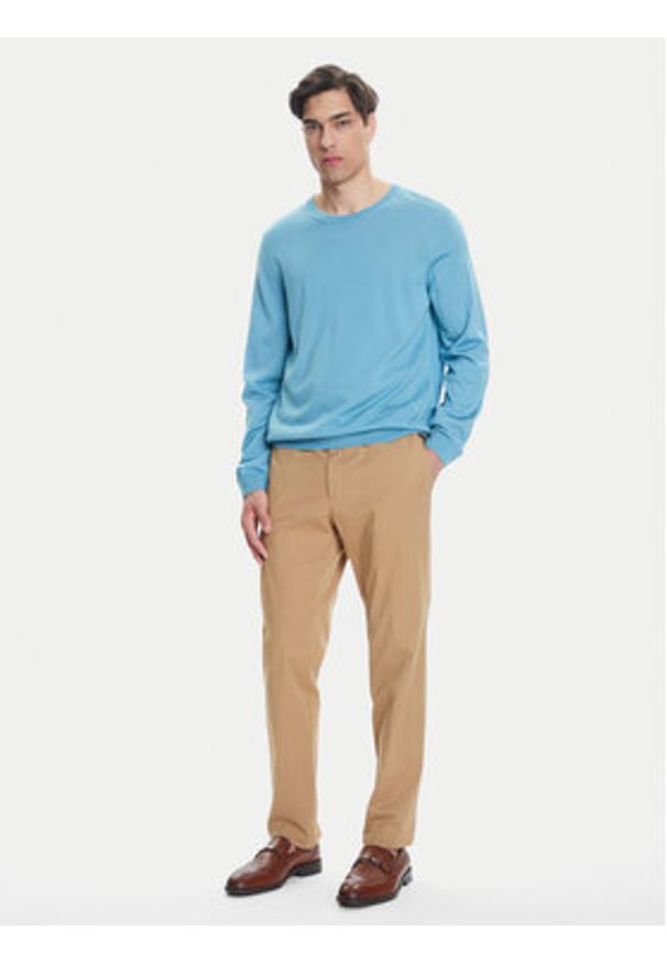 BOSS Sweter Leno-P 50468239 Błękitny Slim Fit. Kolor: niebieski. Materiał: wełna