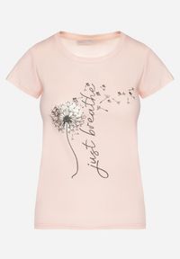 Born2be - Jasnoróżowy Bawełniany T-shirt o Dopasowanym Kroju z Nadrukiem Erriana. Okazja: do pracy, na spotkanie biznesowe, na co dzień. Kolor: różowy. Materiał: bawełna. Wzór: nadruk. Styl: klasyczny, casual, elegancki, biznesowy