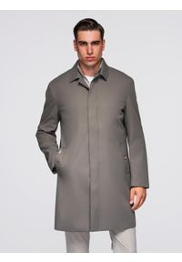 Ombre Clothing - Męski minimalistyczny płaszcz z odpinaną kamizelką - popielaty V6 - Rozmiar: XL. Kolor: szary. Materiał: poliester, materiał. Styl: elegancki, klasyczny