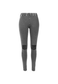 Urban Classics - Damskie Legginsy Do Kolan Z Przetarciami. Kolor: czarny. Długość: do kolan. Sport: turystyka piesza