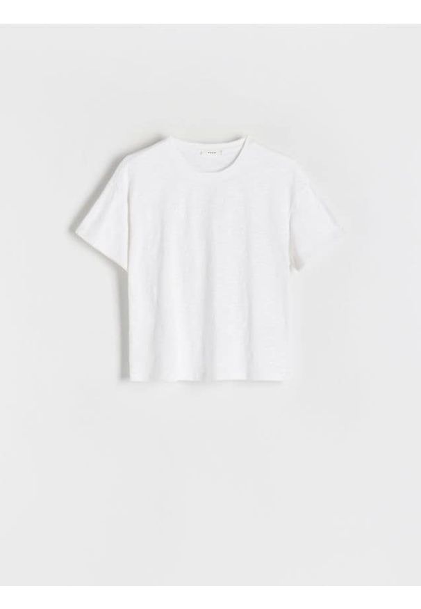 Reserved - T-shirt boxy - biały. Kolor: biały. Materiał: bawełna, dzianina