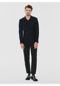 Pako Lorente - PAKO LORENTE – Granatowa dwurzędowa marynarka męska. Okazja: na co dzień. Kolor: niebieski, czarny. Materiał: poliester, wiskoza, elastan. Wzór: gładki. Styl: casual #5