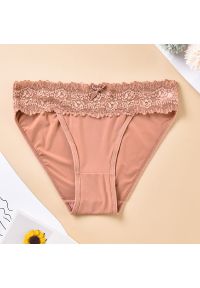 Intica - Figi koronkowe z elastycznego materiału Santoshi. Kolor: beżowy. Materiał: materiał, koronka. Wzór: koronka