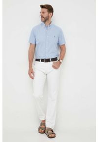 Polo Ralph Lauren koszula bawełniana męska kolor niebieski regular z kołnierzykiem button-down. Typ kołnierza: button down, polo. Kolor: niebieski. Materiał: bawełna. Długość rękawa: krótki rękaw. Długość: krótkie #5