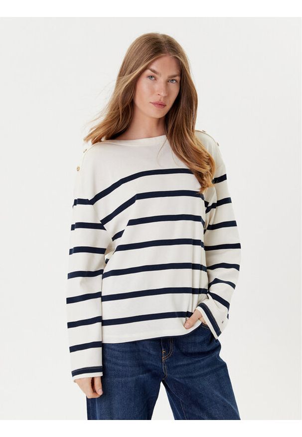 TOMMY HILFIGER - Tommy Hilfiger Bluzka Gold Button WW0WW45760 Écru Relaxed Fit. Kolor: kremowy. Materiał: bawełna