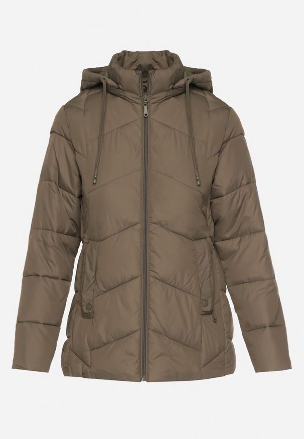 Born2be - Ciemnozielona Kurtka z Pikowanymi Przeszyciami i Odpinanym Kapturem Felanwen. Okazja: na co dzień. Kolor: zielony. Materiał: jeans. Styl: casual, sportowy, elegancki