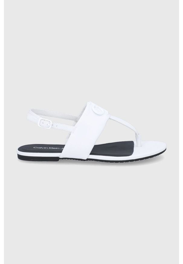 Calvin Klein Jeans sandały skórzane YW0YW00544.YAF damskie kolor biały. Zapięcie: klamry. Kolor: biały. Materiał: skóra. Wzór: gładki. Obcas: na obcasie. Wysokość obcasa: niski