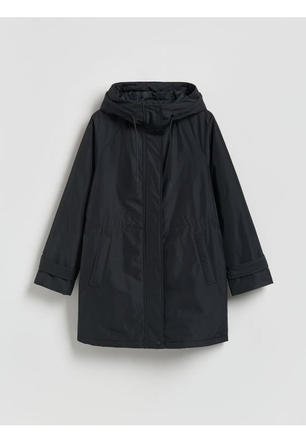 Reserved - Kurtka z kapturem - czarny. Typ kołnierza: kaptur. Kolor: czarny. Materiał: tkanina. Wzór: gładki