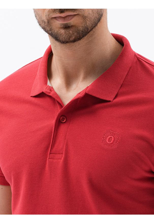 Czerwona koszulka polo Ombre Clothing klasyczna, z haftami