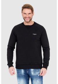 Balmain - BALMAIN Czarna bluza męska z małym aksamitnym logo, Rozmiar S. Kolor: czarny