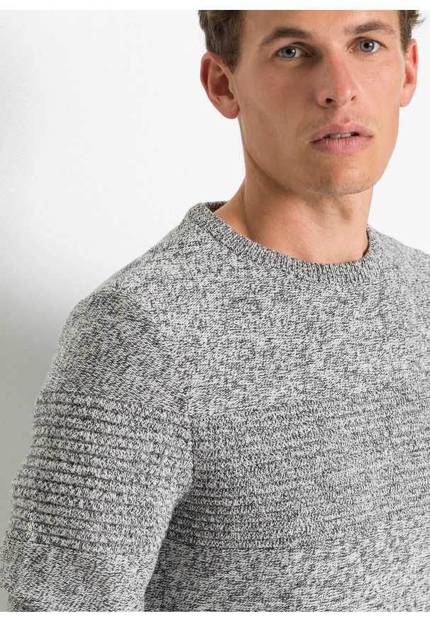 bonprix - Sweter z czystej bawełny. Kolor: niebieski, szary. Materiał: bawełna. Wzór: melanż
