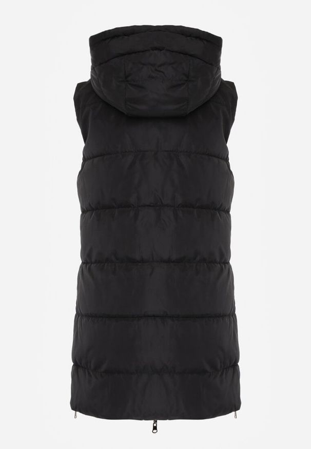 Renee - Czarna Długa Kamizelka Pikowana Dwustronna ze Sznurkami przy Kapturze Frenila. Okazja: na spacer. Kolor: czarny. Materiał: materiał, jeans. Długość: długie