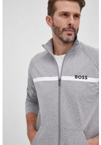BOSS - Boss bluza bawełniana męska kolor szary z nadrukiem. Okazja: na co dzień. Kolor: szary. Materiał: bawełna. Długość rękawa: raglanowy rękaw. Wzór: nadruk. Styl: casual