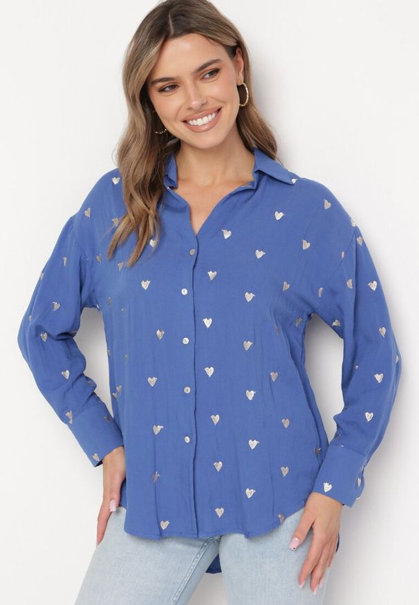 Born2be - Niebieska Bawełniana Koszula z Lnem o Klasycznym Fasonie Tallriel. Okazja: na co dzień. Kolor: niebieski. Materiał: len, bawełna. Sezon: lato. Styl: klasyczny