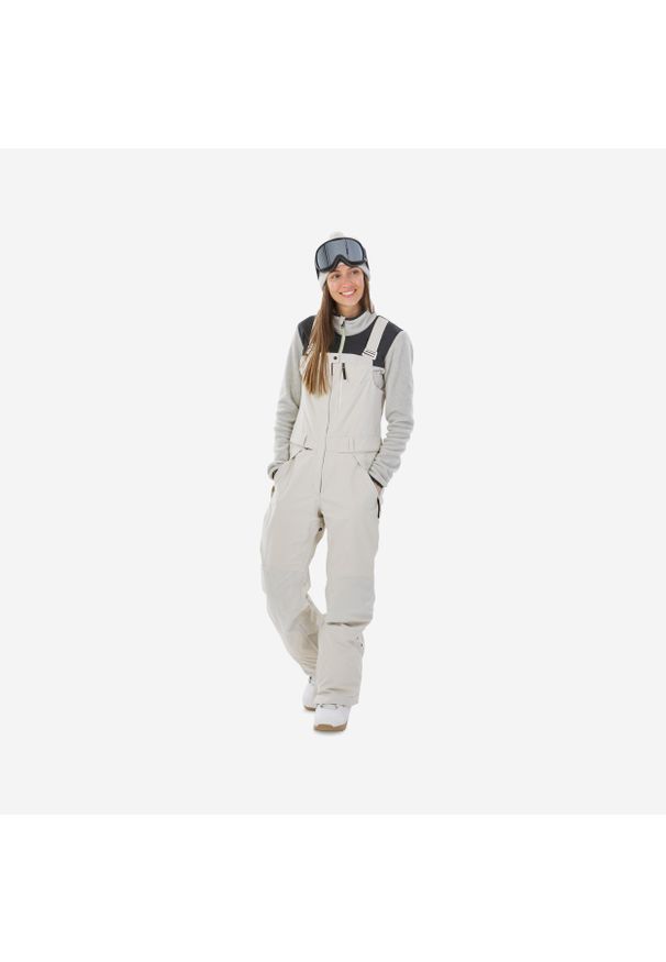 DREAMSCAPE - Spodnie snowboardowe ogrodniczki damskie Dreamscape SNB BIB 900. Kolor: beżowy. Materiał: materiał, polar. Sezon: zima. Sport: snowboard