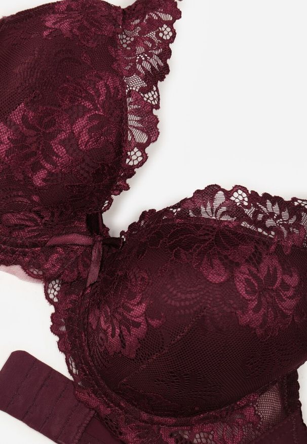 Renee - Bordowy Koronkowy Biustonosz w Klasycznym Stylu Coralee. Kolor: czerwony. Materiał: koronka. Wzór: aplikacja, gładki