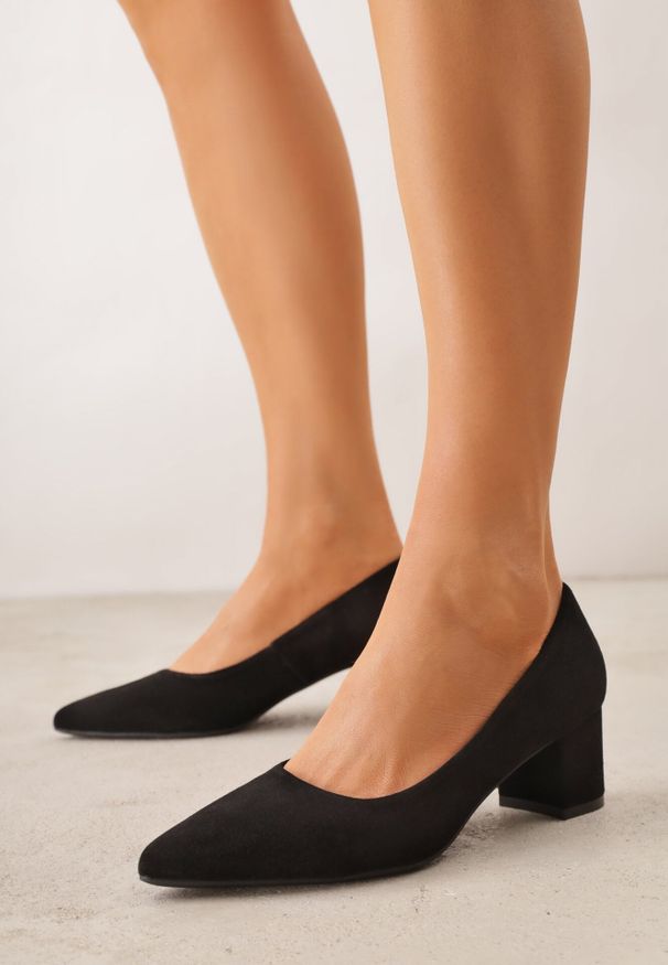 Born2be - Czarne Skórzane Czółenka VICES na Obcasie Delmavere. Okazja: na co dzień. Kolor: czarny. Materiał: skóra. Obcas: na obcasie. Styl: casual, elegancki. Wysokość obcasa: średni