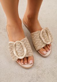 Born2be - Beżowe Klapki Ozdobione Plecionką Wstawką i Klamrą Isirreia. Okazja: na co dzień, do pracy. Kolor: beżowy. Materiał: jeans, materiał, len. Wzór: aplikacja. Sezon: lato. Styl: casual #8